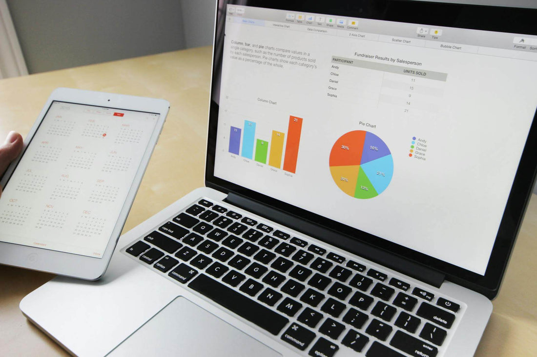 Laptop showing bar and pie chart